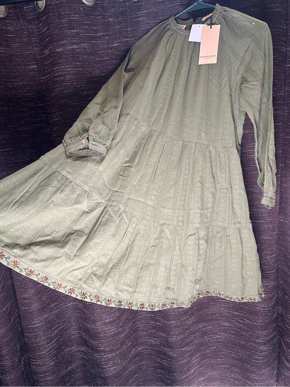 Scotch & Soda Sage Green Tiered Long-Sleeve Dress